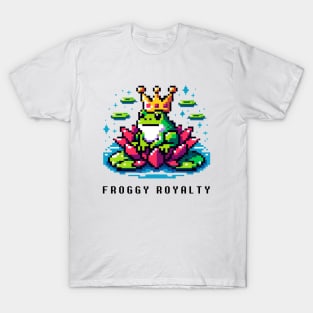 Pixel Frog King - 8bit Crowned Amphibian Art T-Shirt